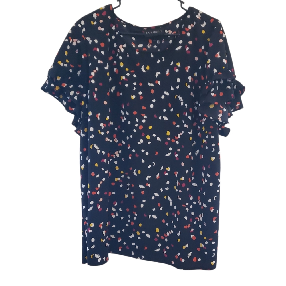 Lane Bryant Black Blouse with Colorful Dots